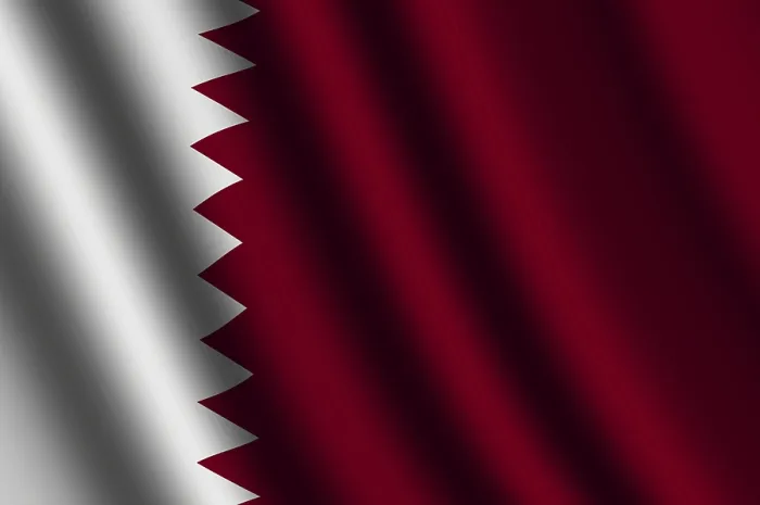 Framed Print : The Qatari Flag Flying in the Wind Print