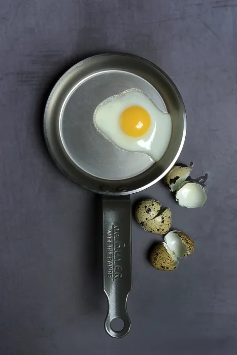Framed Print : Quail Egg in Frying Pan and Eggshells Print Framed Print : Quail Egg in Frying Pan and Eggshells Print