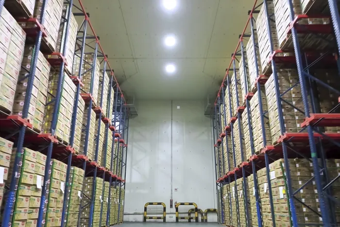 Framed Print : Racks in a warehouse with boxes of pineapples Framed Print : Racks in a warehouse with boxes of pineapples