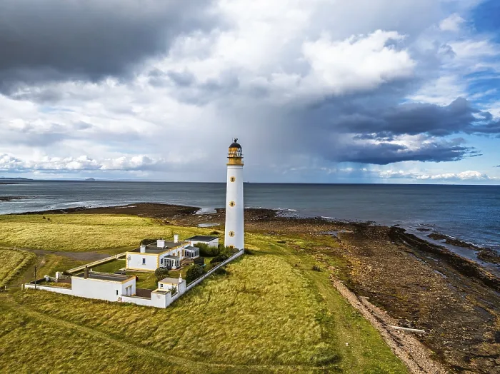 Framed Print : Rain Clouds over Barns Ness Lighthouse Drone Print, Dunbar, Scotland Framed Print : Rain Clouds over Barns Ness Lighthouse Drone Print, Dunbar, Scotland