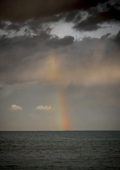 Framed Print : Rainbow with Dark Clouds Print Over the Sea Framed Print : Rainbow with Dark Clouds Print Over the Sea