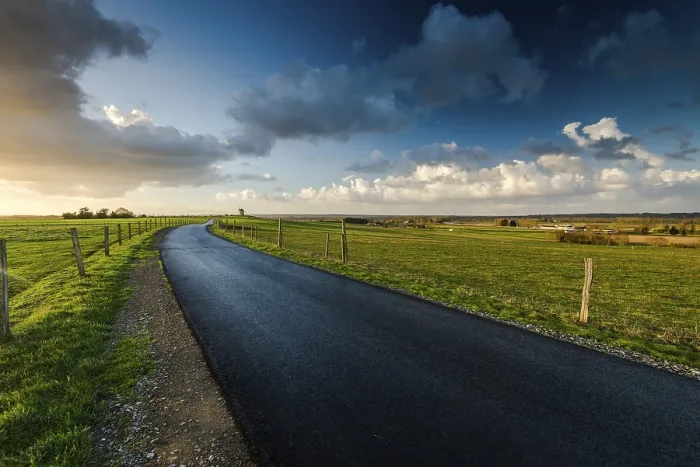 Framed Print : Normandy Sunrise Print: Empty Road in Farm Fields Framed Print : Normandy Sunrise Print: Empty Road in Farm Fields