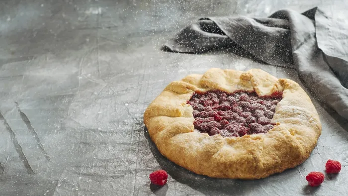 Framed Print : Raspberry Galette Print - Rustic Tart with Fresh Raspberries