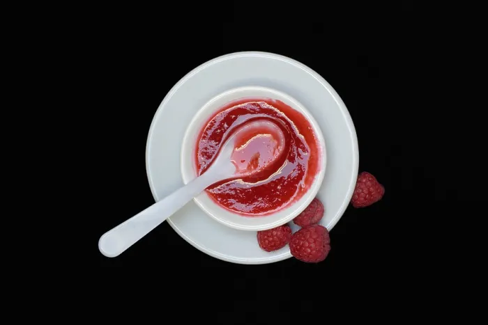Framed Print : Raspberry Sauce Print with Raspberries and Spoon Framed Print : Raspberry Sauce Print with Raspberries and Spoon