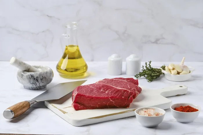 Framed Print : Raw Top Side Beef Steak Print with Herbs and Spices Framed Print : Raw Top Side Beef Steak Print with Herbs and Spices