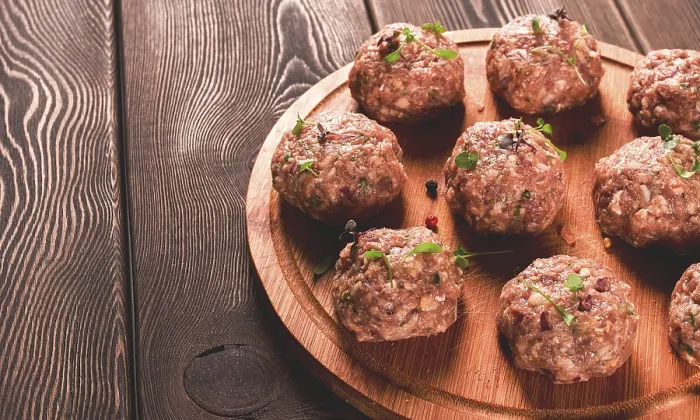 Framed Print : Raw Meatballs Print - Micro Greenery on Cutting Board Framed Print : Raw Meatballs Print - Micro Greenery on Cutting Board
