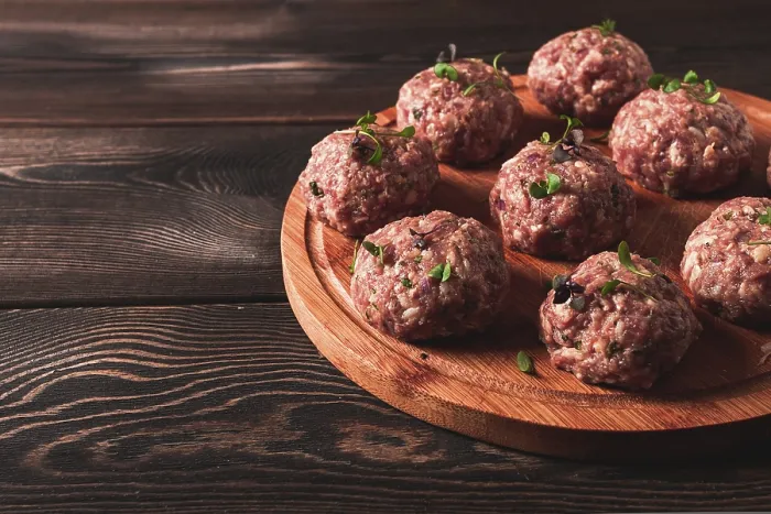 Framed Print : Raw Meatballs Print with Micro Greenery Framed Print : Raw Meatballs Print with Micro Greenery