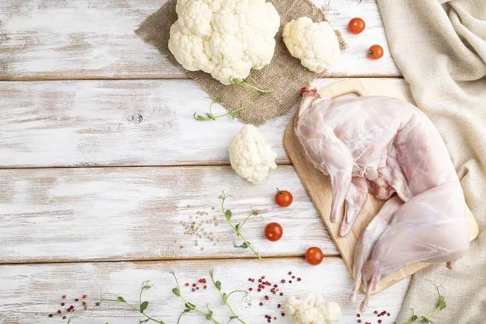 Framed Print : Whole Raw Rabbit Print with Cauliflower and Spices Framed Print : Whole Raw Rabbit Print with Cauliflower and Spices