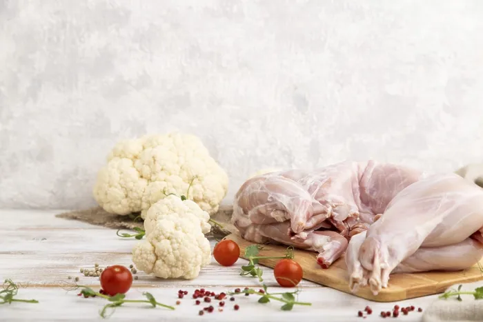 Framed Print : Whole Raw Rabbit Print with Cauliflower and Vegetables Framed Print : Whole Raw Rabbit Print with Cauliflower and Vegetables