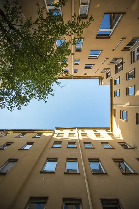 Framed Print : Rectangular Backyard Print, Seen from Below Framed Print : Rectangular Backyard Print, Seen from Below