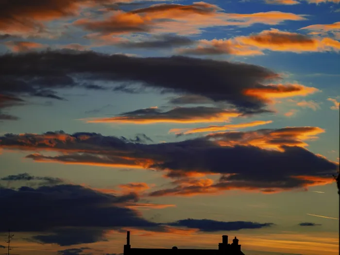 Framed Print : Red-Blue Sky with Clouds at Sunset Print, Offenbach am Main Framed Print : Red-Blue Sky with Clouds at Sunset Print, Offenbach am Main