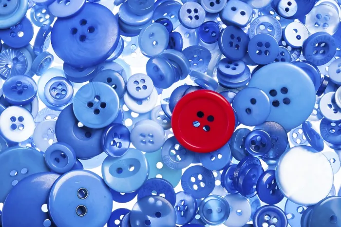 Framed Print : One Red Button Among Blue Buttons Print Framed Print : One Red Button Among Blue Buttons Print