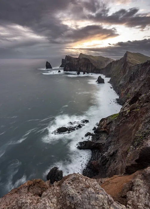 Framed Print : Red Cliffs Print at Sunset, Madeira, Portugal