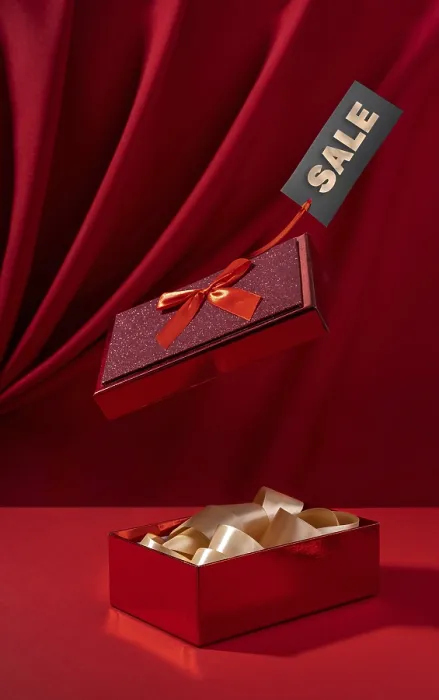 Framed Print : Red Gift Box Print with Floating Lid and Hearts Framed Print : Red Gift Box Print with Floating Lid and Hearts