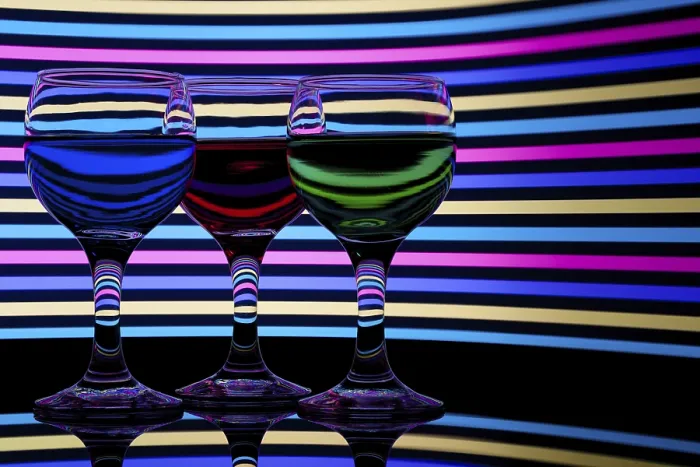 Framed Print : Red, Green and Blue Backlit Drinks with Reflection Print Framed Print : Red, Green and Blue Backlit Drinks with Reflection Print