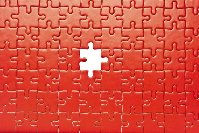 Framed Print : Red Jigsaw Puzzle Print with Missing Piece Framed Print : Red Jigsaw Puzzle Print with Missing Piece