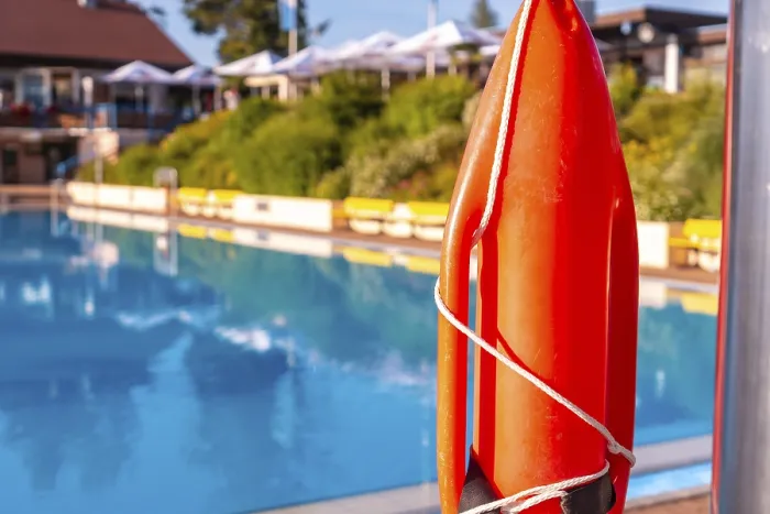 Framed Print : Red Life Preserver by the Pool Print Framed Print : Red Life Preserver by the Pool Print