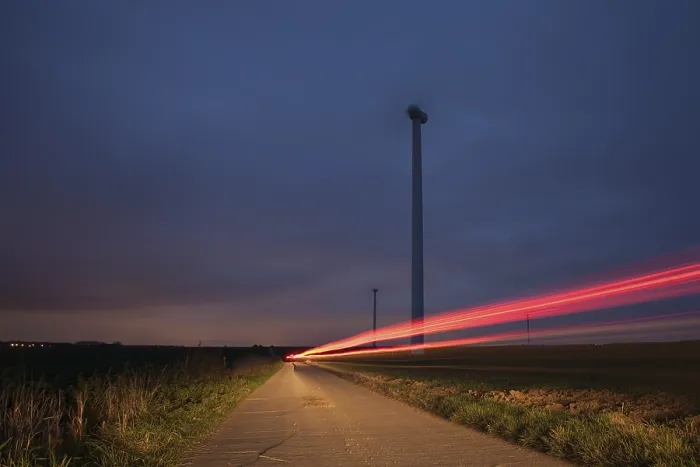 Framed Print : Red Light of a Car in a Field, Belgium Print