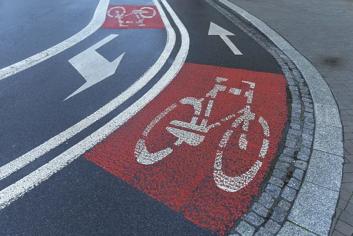 Framed Print : Red Marked Bicycle Paths Print, Krakow, Poland Framed Print : Red Marked Bicycle Paths Print, Krakow, Poland
