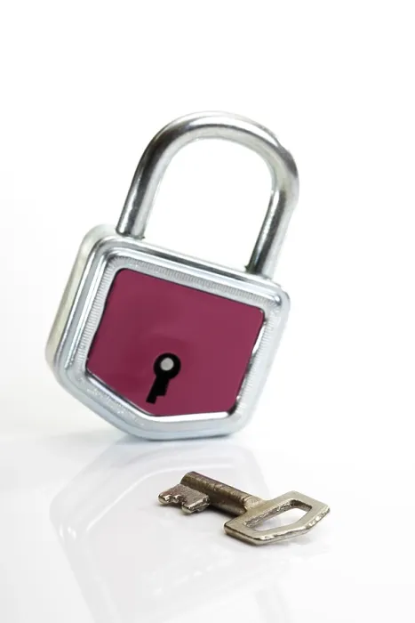 Framed Print : Red Padlock and Key Print