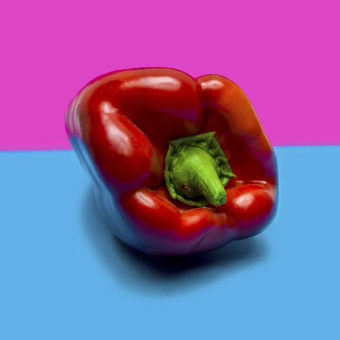 Framed Print : Red Pepper Print on Multicolored Background Framed Print : Red Pepper Print on Multicolored Background