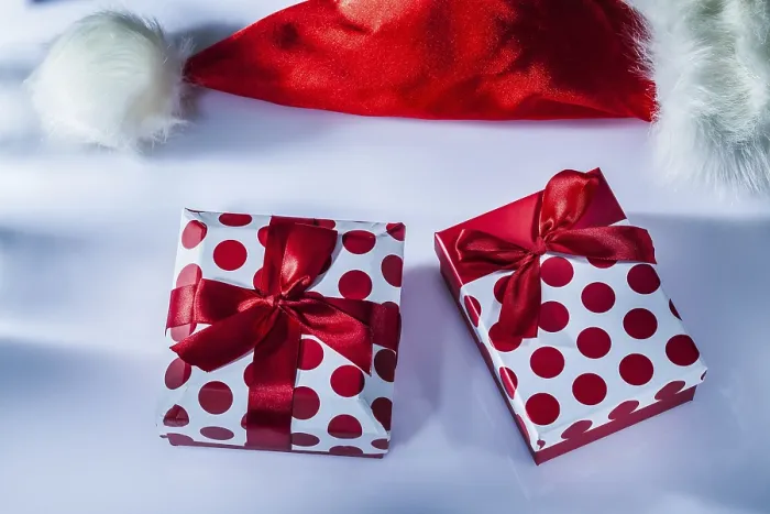 Framed Print : Red Santa Hat Wrapped Gift Print Framed Print : Red Santa Hat Wrapped Gift Print