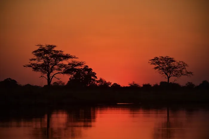 Framed Print : Red Sunset Print, Okavango Delta, Botswana Framed Print : Red Sunset Print, Okavango Delta, Botswana