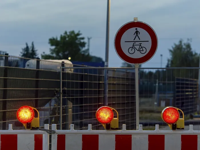 Framed Print : Red Warning Lights and Barriers Print, Germany Framed Print : Red Warning Lights and Barriers Print, Germany