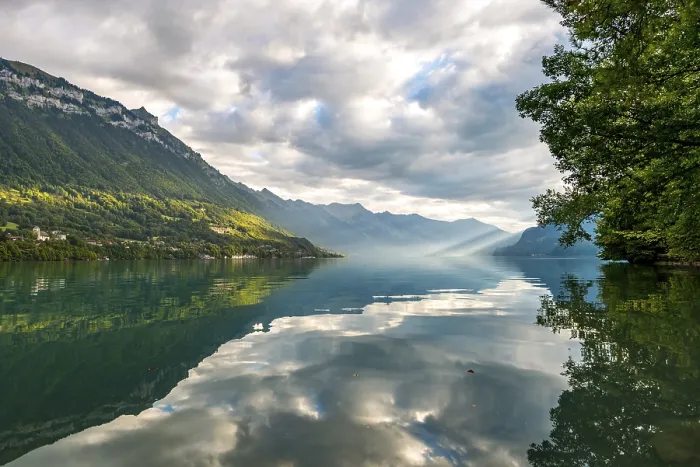 Framed Print : Reflection in Lake Brienz Print, Interlaken, Switzerland Framed Print : Reflection in Lake Brienz Print, Interlaken, Switzerland