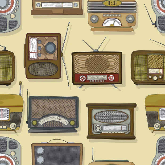 Framed Print : Retro Style Radio Print Repeating Pattern
