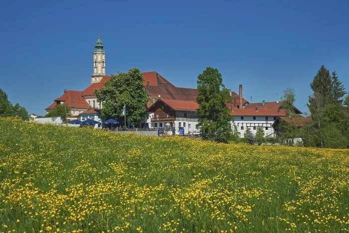 Framed Print : Reutberg Monastery Spring Meadow Print, Germany Framed Print : Reutberg Monastery Spring Meadow Print, Germany