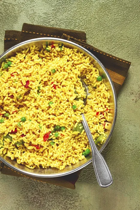 Framed Print : Rice with Saffron and Vegetables Print, Top View Framed Print : Rice with Saffron and Vegetables Print, Top View