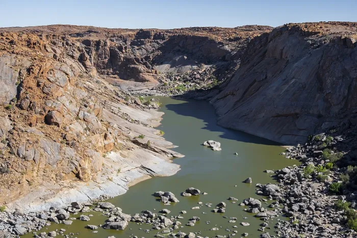 Framed Print : River Bed and Dump on the Orange River, Print Framed Print : River Bed and Dump on the Orange River, Print