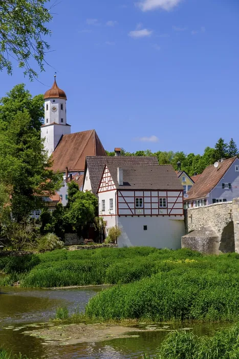 Framed Print : River Wornitz and old town Print, Harburg, Germany