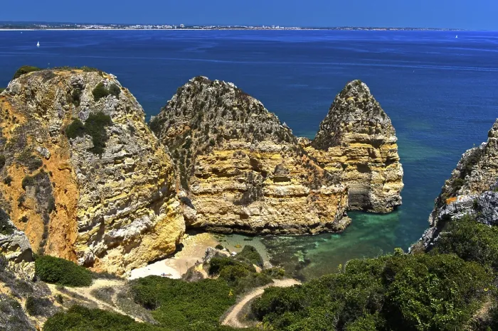 Framed Print : Rock Formations at Camilo Beach Print, Algarve, Portugal Framed Print : Rock Formations at Camilo Beach Print, Algarve, Portugal