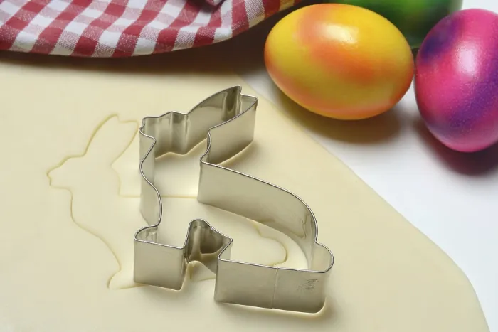 Framed Print : Rolled Dough with Bunny Cookie Cutter and Easter Eggs Print Framed Print : Rolled Dough with Bunny Cookie Cutter and Easter Eggs Print