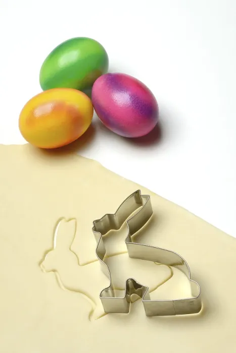 Framed Print : Rolled Dough Print with Bunny Cutter and Easter Eggs Framed Print : Rolled Dough Print with Bunny Cutter and Easter Eggs