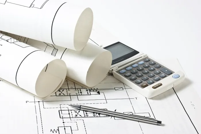 Framed Print : Rolled Technical Drawings and Calculator Print Framed Print : Rolled Technical Drawings and Calculator Print