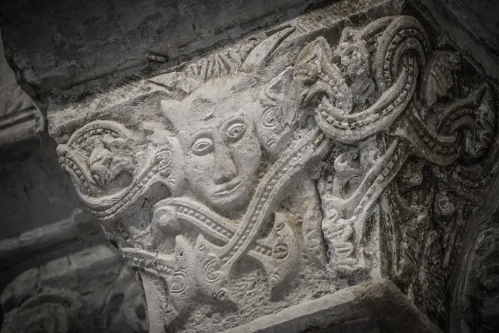 Framed Print : Romanesque Capital with Devil Print, 10th century Spain Framed Print : Romanesque Capital with Devil Print, 10th century Spain