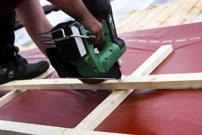 Framed Print : Roofer Installing Battens Print Framed Print : Roofer Installing Battens Print