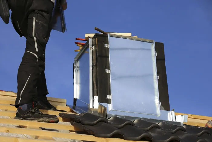 Framed Print : Roofer Works on Chimney Cladding Print Framed Print : Roofer Works on Chimney Cladding Print