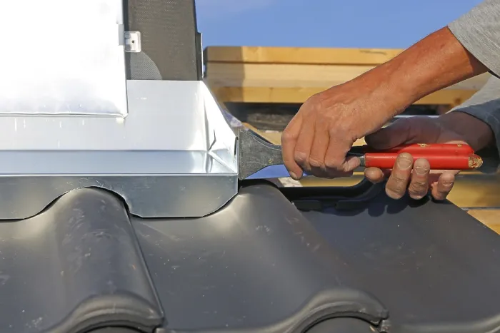 Framed Print : Roofer Works on Chimney Cladding Print Framed Print : Roofer Works on Chimney Cladding Print