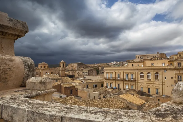 Framed Print : Print of Noto, Sicily Before Storm Above Rooftops Framed Print : Print of Noto, Sicily Before Storm Above Rooftops