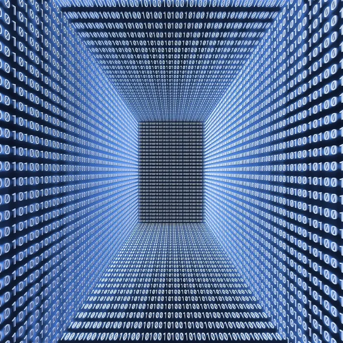 Framed Print : Empty Room with Binary Code Print, 3D Illustration Framed Print : Empty Room with Binary Code Print, 3D Illustration