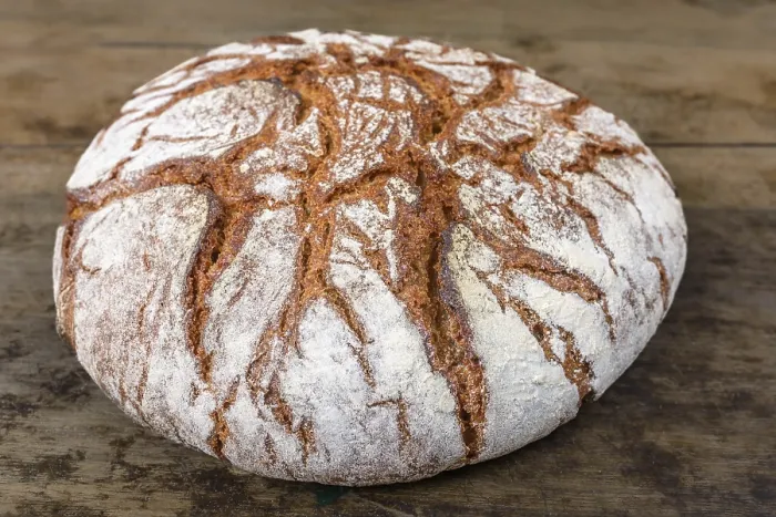 Framed Print : Round Rye Bread Print: Crusty Loaf on Old Table Framed Print : Round Rye Bread Print: Crusty Loaf on Old Table
