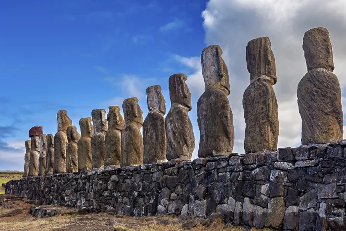 Framed Print : Row of Moai Statues on Easter Island Print Framed Print : Row of Moai Statues on Easter Island Print