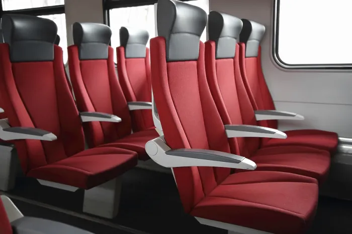 Framed Print : Rows of red seats in a modern train Print Framed Print : Rows of red seats in a modern train Print