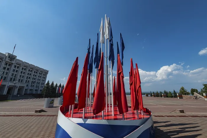 Framed Print : Russian Flags Before the Monument of Glory Print, Samara Framed Print : Russian Flags Before the Monument of Glory Print, Samara