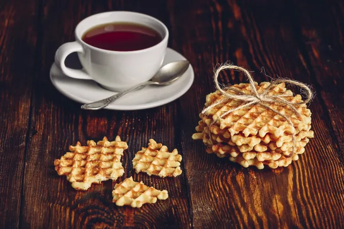 Framed Print : Rustic Breakfast Print: Homemade Waffles and Cup Tea Framed Print : Rustic Breakfast Print: Homemade Waffles and Cup Tea