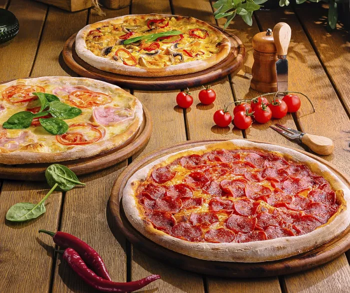 Framed Print : Rustic Setting with Pizzas Print - Top View
